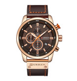 Curren Montre pour homme avec bracelet en cuir - Mouvement à quartz de luxe Anologue pour homme - Acier inoxydable - Marron