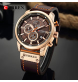 Curren Montre pour homme avec bracelet en cuir - Mouvement à quartz de luxe Anologue pour homme - Acier inoxydable - Marron