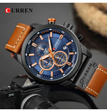 Curren Herrenuhr mit Lederarmband - Anologian Luxus-Quarzwerk für Herren - Edelstahl - Orange-Schwarz