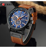 Curren Herrenuhr mit Lederarmband - Anologian Luxus-Quarzwerk für Herren - Edelstahl - Orange-Schwarz