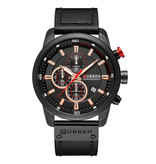 Curren Montre pour homme avec bracelet en cuir - Mouvement à quartz de luxe Anologian pour homme - Acier inoxydable - Noir