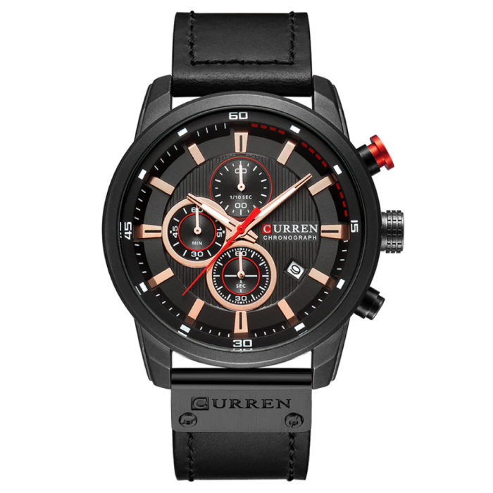 Montre pour homme avec bracelet en cuir - Mouvement à quartz de luxe Anologian pour homme - Acier inoxydable - Noir