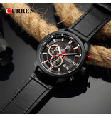 Curren Montre pour homme avec bracelet en cuir - Mouvement à quartz de luxe Anologian pour homme - Acier inoxydable - Noir