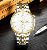 Orlando Stalowy zegarek dla mężczyzn - skórzany pasek Anologian Luxury Movement for Men Quartz