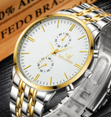 Orlando Stalowy zegarek dla mężczyzn - skórzany pasek Anologian Luxury Movement for Men Quartz