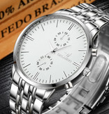 Orlando Stalowy zegarek dla mężczyzn - skórzany pasek Anologian Luxury Movement for Men Quartz