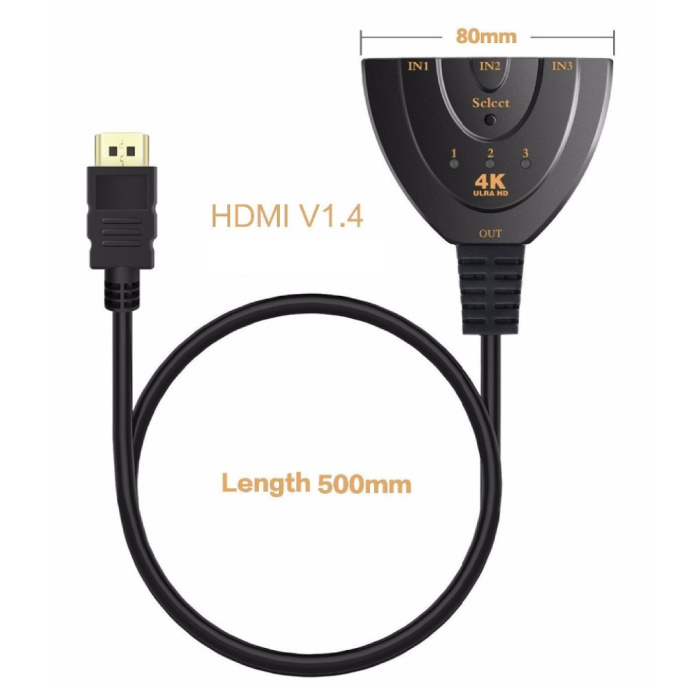 Besiuni Câble adaptateur convertisseur séparateur HDMI Switch 3 en 1 - 4K 30Hz - 3 ports - Noir
