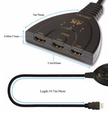 Besiuni Cable Adaptador Convertidor Divisor 3 en 1 Conmutador HDMI - 4K 30Hz - 3 Puertos - Negro