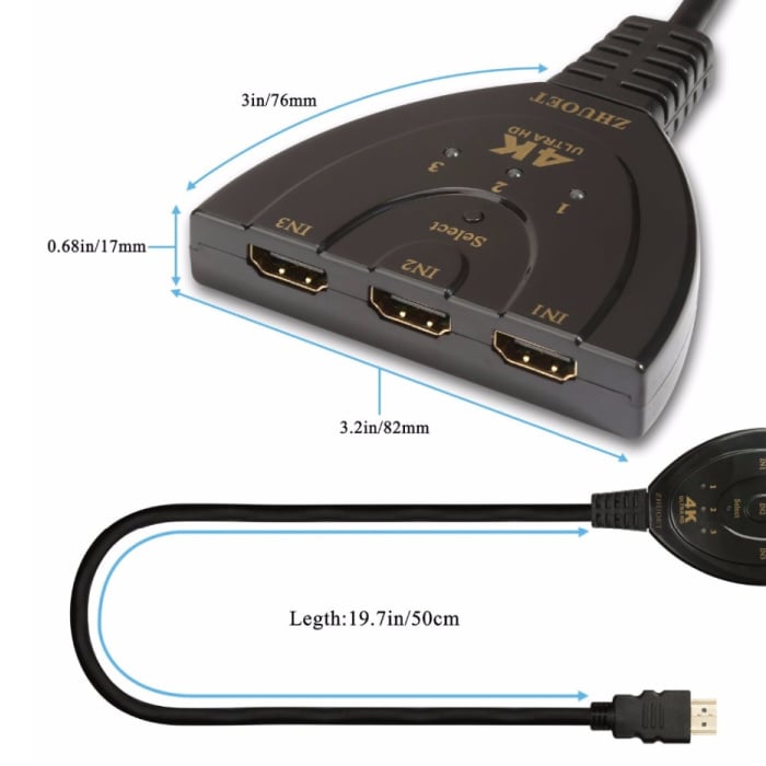 Besiuni Cavo adattatore convertitore splitter 3 in 1 switch HDMI - 4K 30Hz - 3 porte - nero
