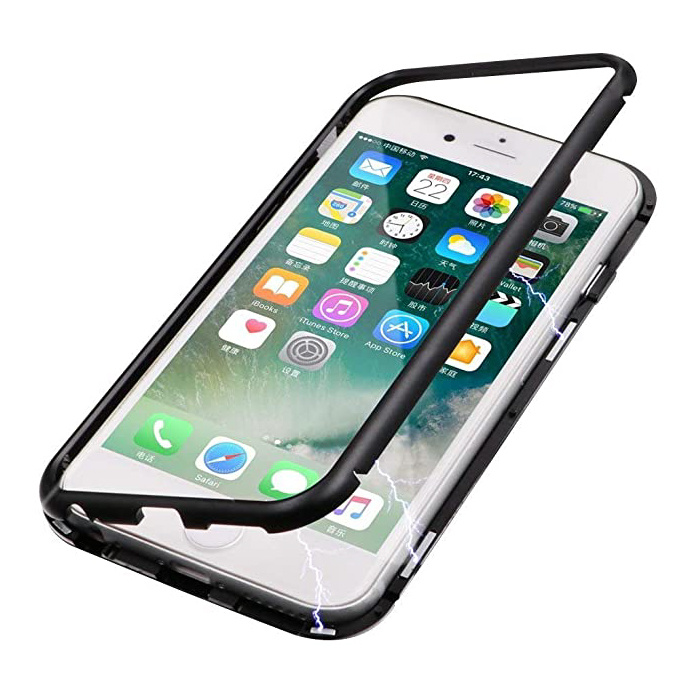 Custodia magnetica 360 ° per iPhone 6 con vetro temperato - Custodia con copertura integrale + protezione per schermo nera