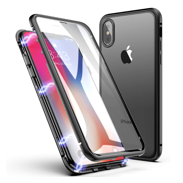 iPhone X Magnetic 360 ° Case with Tempered Glass - Full Body Cover Case + Black Screen Protector