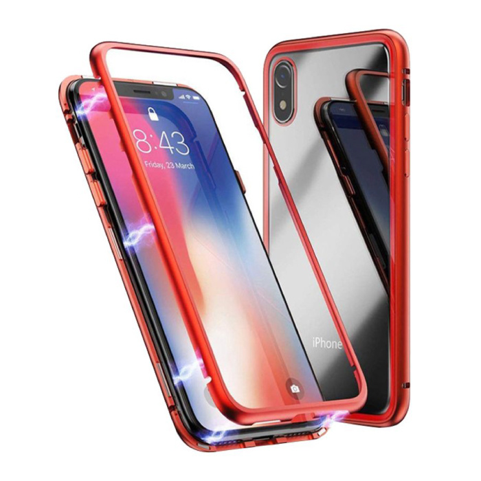 iPhone XS Magnetic 360 ° Case with Tempered Glass - Full Body Cover Case + Screen Protector Red