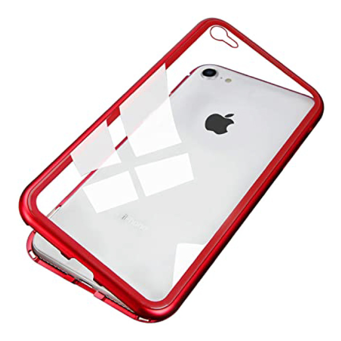 Custodia magnetica 360 ° per iPhone 6 Plus con vetro temperato - Custodia integrale + protezione schermo rossa