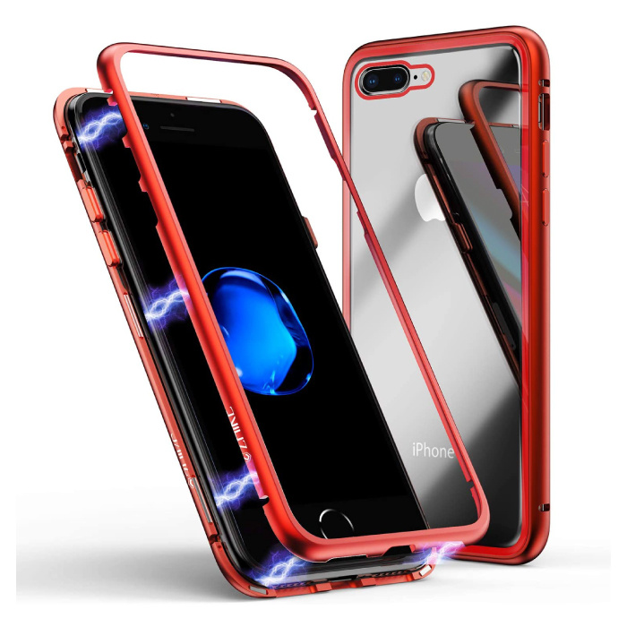 iPhone 7 Plus Magnetic 360 ° Case with Tempered Glass - Full Body Cover Case + Screen Protector Red