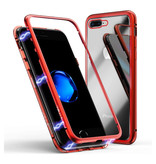 Stuff Certified® iPhone 8 Plus Magnetic 360 ° Case with Tempered Glass - Full Body Cover Case + Screen Protector Red