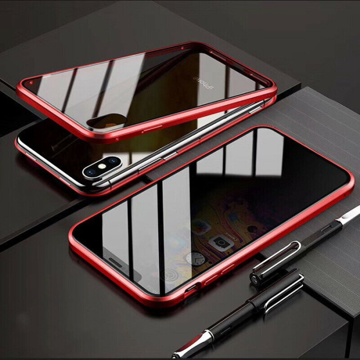 Stuff Certified® Funda Magnética 360 ° para iPhone 8 con Cristal Templado - Funda de Cuerpo Entero + Protector de Pantalla Rojo
