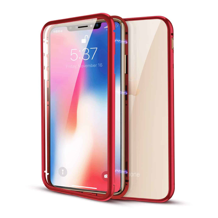 Stuff Certified® Coque Magnétique 360 ° iPhone 8 avec Verre Trempé - Coque Intégrale + Protecteur d'écran Rouge