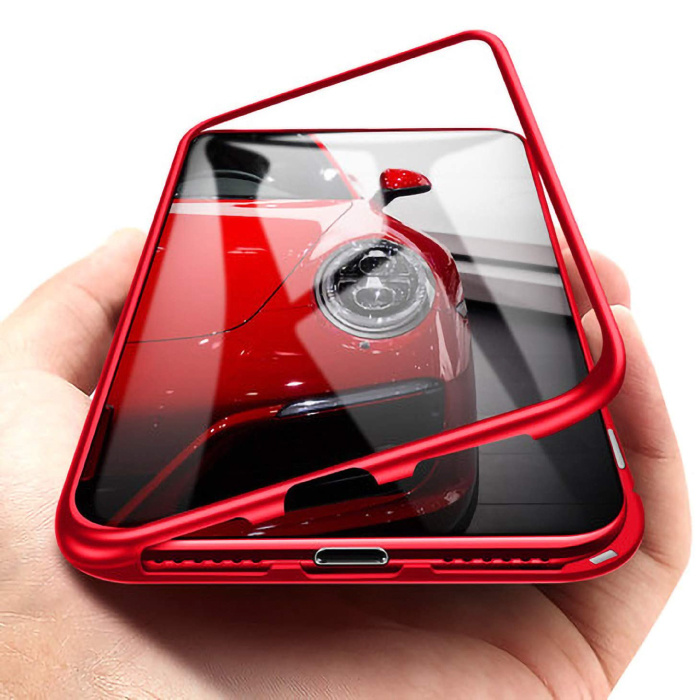 Stuff Certified® iPhone 7 Magnetic 360 ° Case with Tempered Glass - Full Body Cover Case + Screen Protector Red