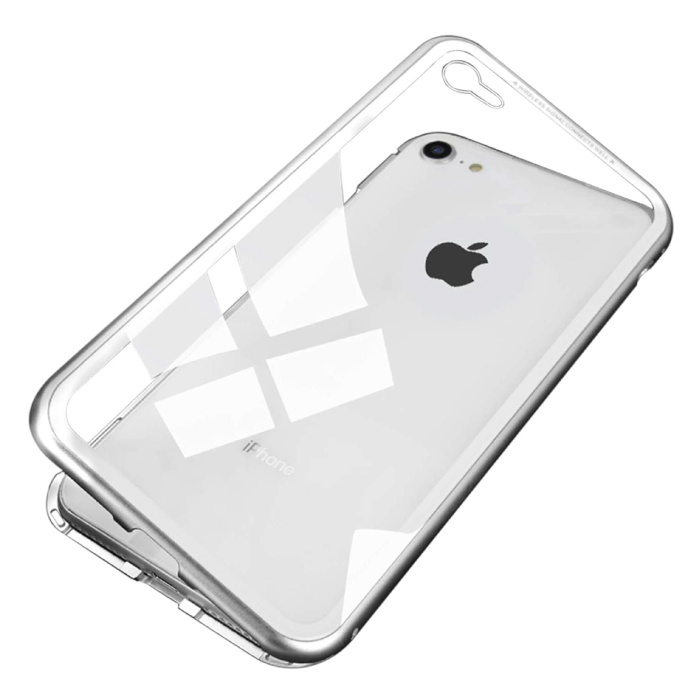 Custodia magnetica 360 ° per iPhone 6 con vetro temperato - Custodia integrale + protezione schermo bianca