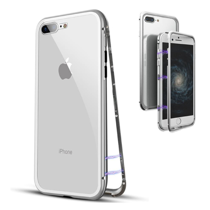 Custodia magnetica 360 ° per iPhone 8 Plus con vetro temperato - Custodia integrale + protezione schermo bianca