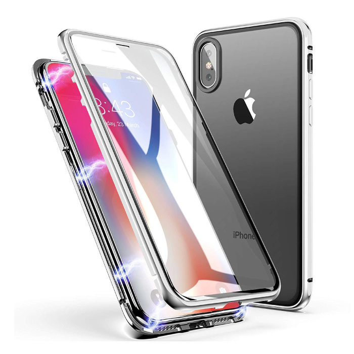 iPhone XS Magnetic 360 ° Case with Tempered Glass - Full Body Cover Case + Screen Protector White