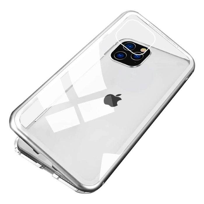 Custodia magnetica 360 ° per iPhone 11 con vetro temperato - Custodia integrale + protezione schermo bianca