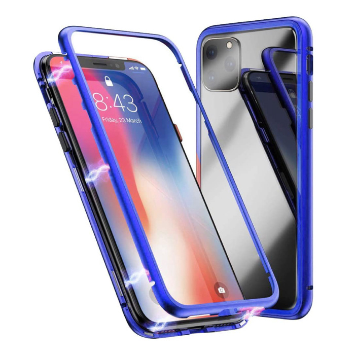 iPhone 11 Pro Max Magnetic 360 ° Case with Tempered Glass - Full Body Cover Case + Screen Protector Blue