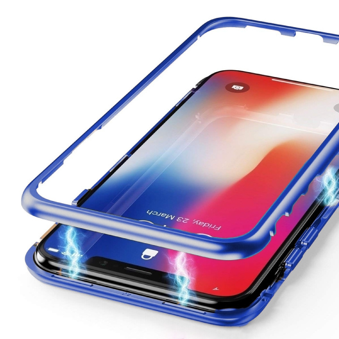 iPhone XS Magnetisch 360° Hoesje met Tempered Glass - Full Body Cover Hoesje + Screenprotector Blauw