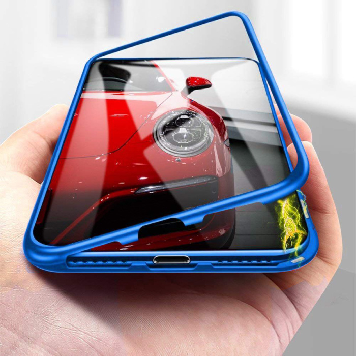 Custodia magnetica 360 ° per iPhone 6 Plus con vetro temperato - Custodia integrale + protezione schermo blu