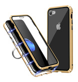 Stuff Certified® Funda Magnética 360 ° con Cristal Templado para iPhone SE (2020) - Funda de Cuerpo Entero + Protector de Pantalla Dorado