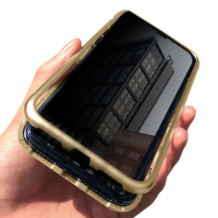 iPhone 11 Pro Max Magnetisch 360° Hoesje met Tempered Glass - Full Body Cover Hoesje + Screenprotector Goud