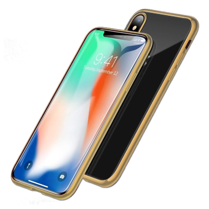 Magnetyczne etui 360 ° do iPhone'a XS ze szkłem hartowanym - całe etui + folia ochronna na ekran w kolorze złotym