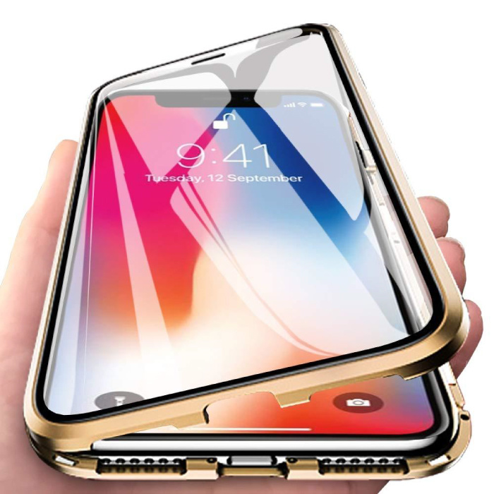 Custodia magnetica 360 ° per iPhone 6 Plus con vetro temperato - Custodia integrale + protezione schermo color oro