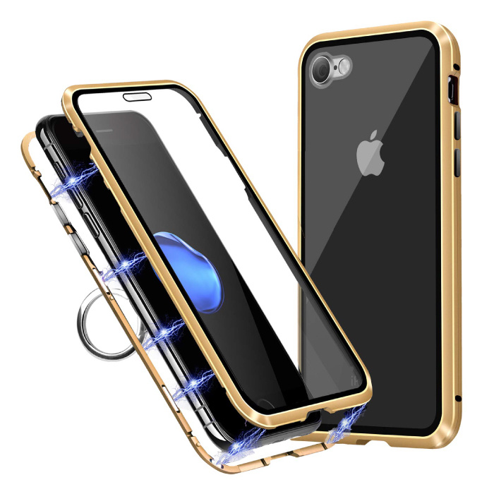 iPhone 7 Plus Magnetisch 360° Hoesje met Tempered Glass - Full Body Cover Hoesje + Screenprotector Goud