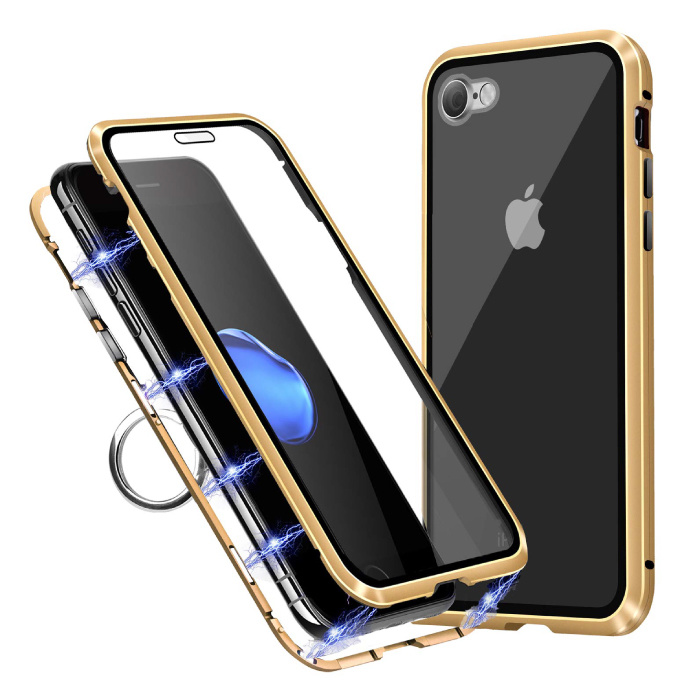 Stuff Certified® Custodia magnetica 360 ° per iPhone 7 con vetro temperato - Cover integrale + protezione schermo color oro