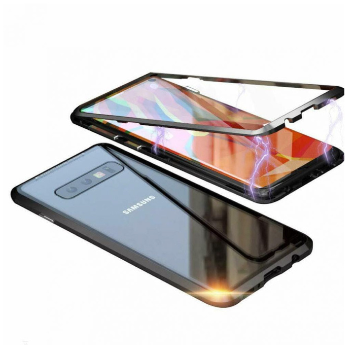 Custodia magnetica 360 ° per Samsung Galaxy S10 Plus con vetro temperato - Custodia integrale + protezione schermo nera