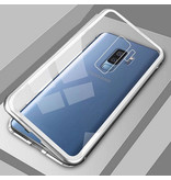 Stuff Certified® Coque Magnétique 360 ° Samsung Galaxy A8 Plus avec Verre Trempé - Coque Intégrale + Protecteur d'Écran Argent