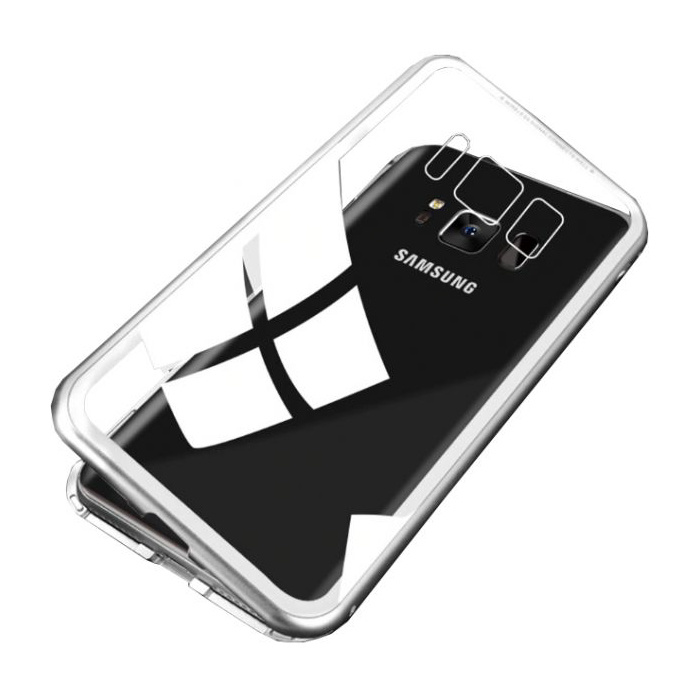 Custodia magnetica 360 ° per Samsung Galaxy S8 Plus con vetro temperato - Custodia integrale + protezione schermo argento