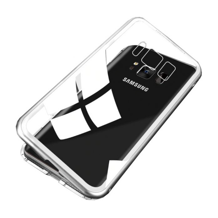 Custodia magnetica 360 ° per Samsung Galaxy S8 con vetro temperato - Custodia integrale + protezione schermo argento