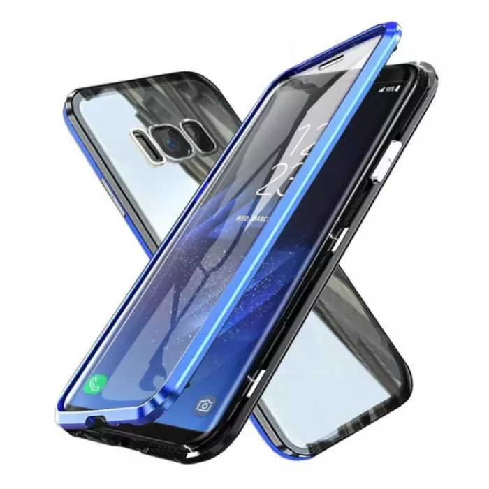 Samsung Galaxy S8 Plus Magnetyczne etui 360 ° ze szkłem hartowanym - całe etui + folia ochronna na ekran w kolorze niebieskim