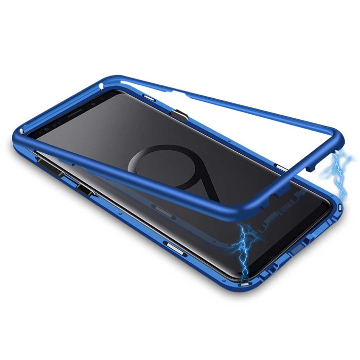 Samsung Galaxy S9 Plus Magnetische 360 ° Hülle mit gehärtetem Glas - Ganzkörperhülle + Displayschutzfolie Blau