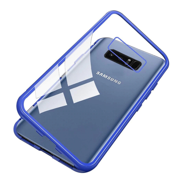 Samsung Galaxy S10 Plus Magnetyczne etui 360 ° ze szkłem hartowanym - całe etui + folia ochronna na ekran w kolorze niebieskim