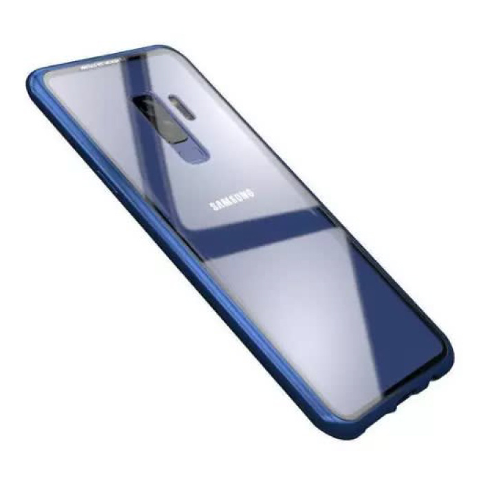 Custodia magnetica 360 ° per Samsung Galaxy A8 2018 con vetro temperato - Custodia integrale + protezione schermo blu