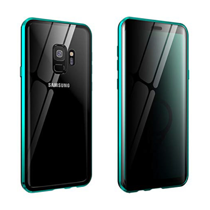 Custodia magnetica 360 ° per Samsung Galaxy A8 Plus con vetro temperato - Custodia integrale + protezione schermo verde
