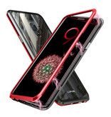 Stuff Certified® Samsung Galaxy A8 Plus Magnetische 360 ° Hülle mit gehärtetem Glas - Ganzkörperhülle + Displayschutz Rot