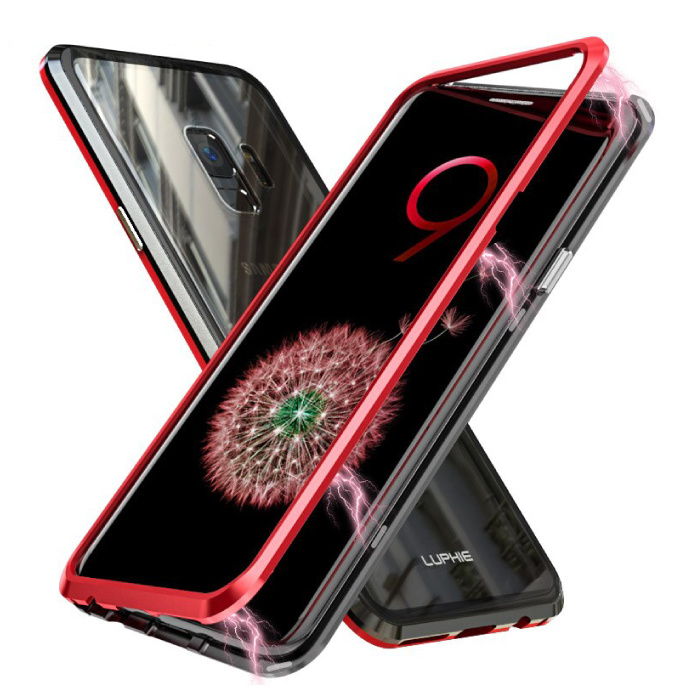 Custodia magnetica 360 ° per Samsung Galaxy A8 Plus con vetro temperato - Custodia integrale + protezione schermo rossa