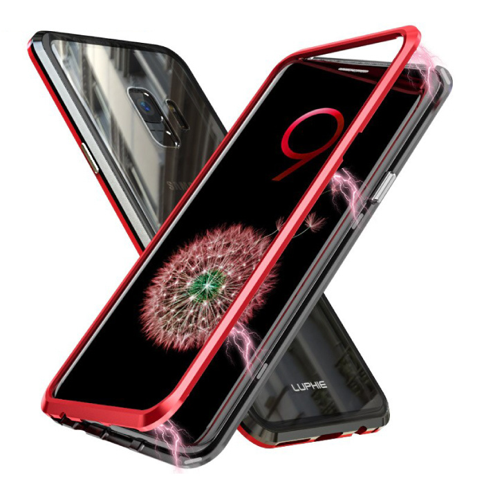 Funda Magnética 360 ° con Cristal Templado para Samsung Galaxy A8 Plus - Funda de Cuerpo Entero + Protector de Pantalla Rojo