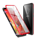 Stuff Certified® Funda Magnética 360 ° con Cristal Templado para Samsung Galaxy A8 Plus - Funda de Cuerpo Entero + Protector de Pantalla Rojo