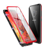 Stuff Certified® Samsung Galaxy A8 2018 Magnetic 360 ° Case with Tempered Glass - Full Body Cover Case + Screen Protector Red