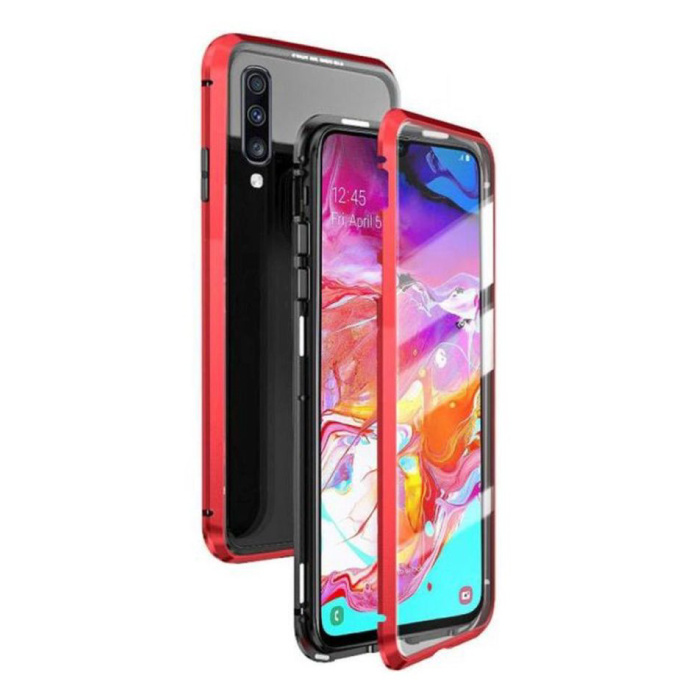 Custodia magnetica 360 ° per Samsung Galaxy A70 con vetro temperato - Custodia integrale + protezione schermo rossa